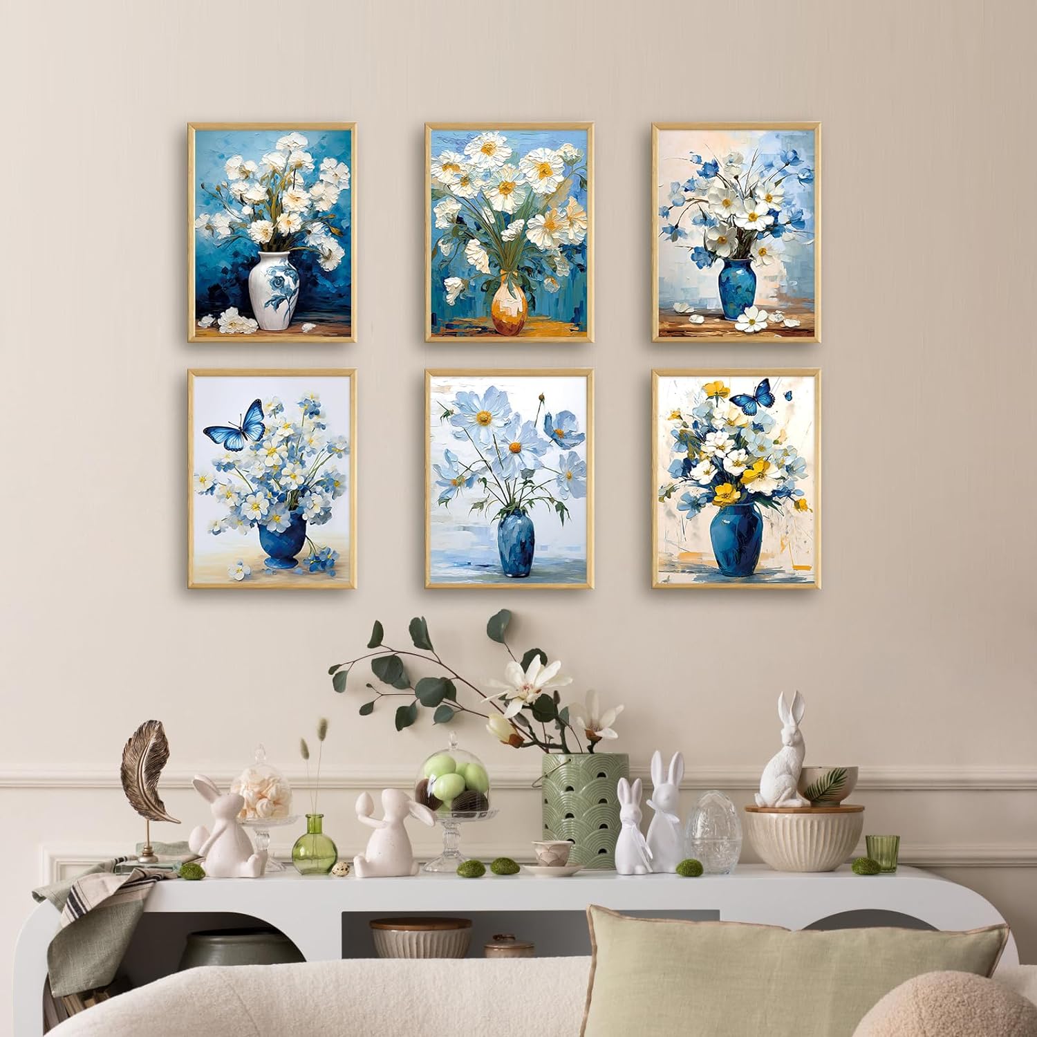 LIIGEMI Flower Wall Art Print -Daisy Oil Painting Decor-Blue White Floral Posters for Room Aesthetic, Vintage Dorm Gallery Wall Decor for College Girls (8"x11" Unframed)