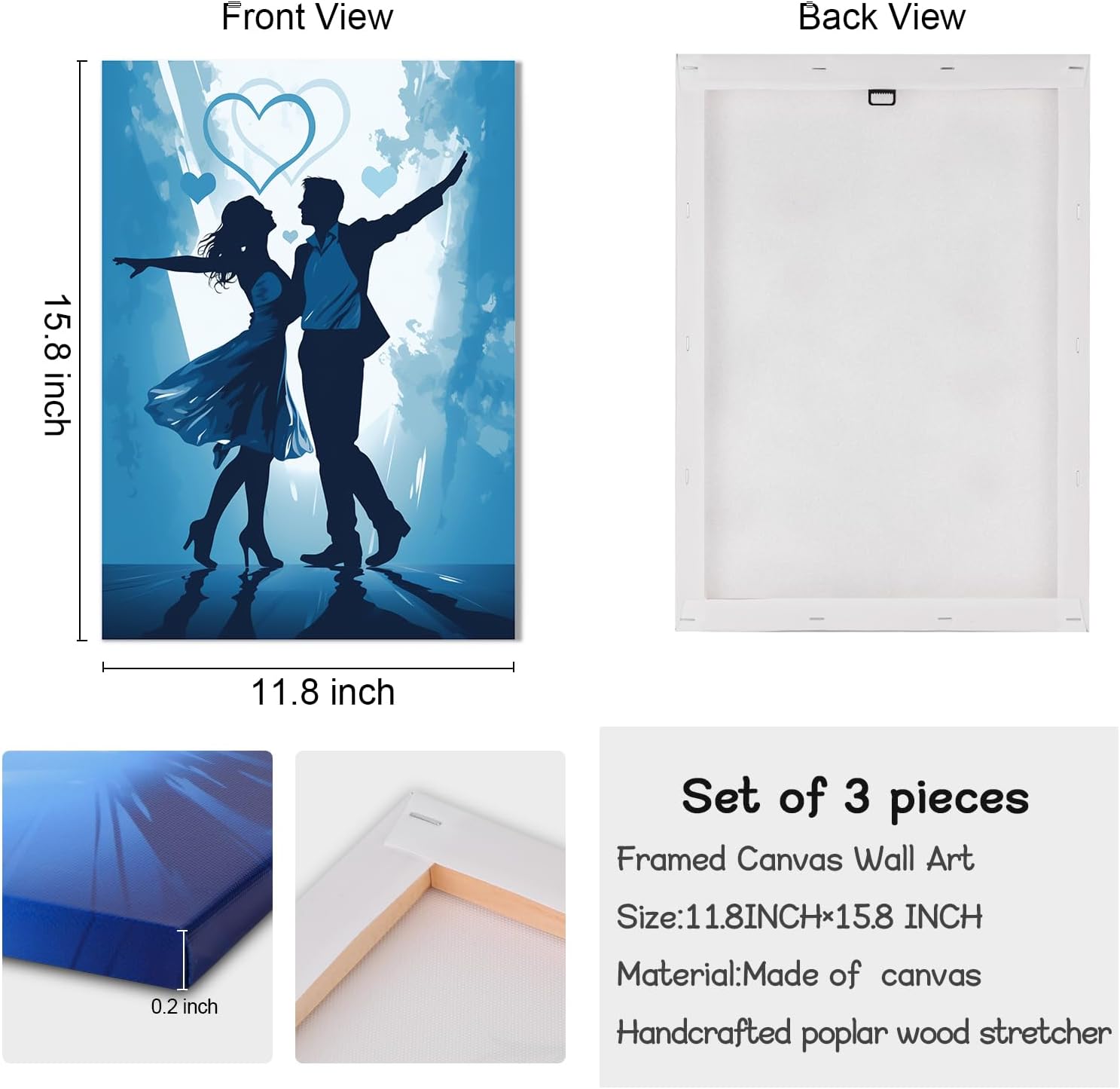 LIIGEMI 3 Piece Romantic Blue Dance Canvas Prints,Perfect Wedding Anniversary Wall Art Prints Gift for Lovers,Modern Aesthetic Home Décor to Bedroom Living Room,11.8"x15.8" (30cmx40cm)