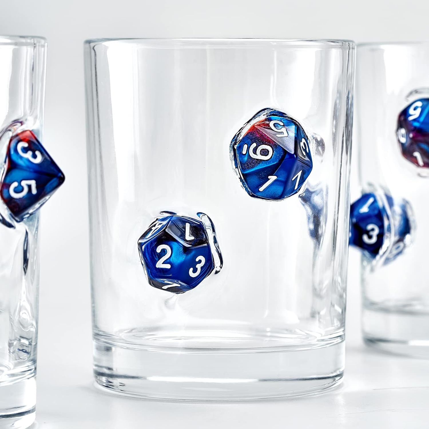 LIIGEMI Whiskey Glasses with Polyhedral dices Embedded, Whiskey cups Gift Set of 2,Unique Handmade Design, Rocks Glass 10oz（Blue）