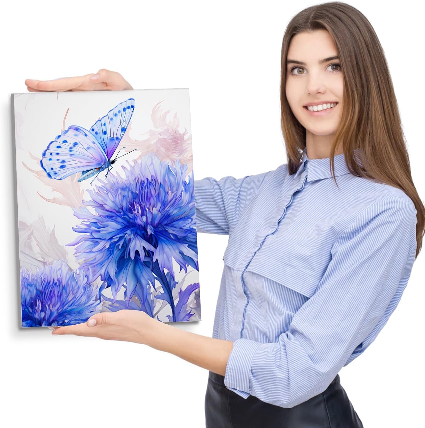 LIIGEMI Flower Canvas Wall Art-Colorful Floral Picture for Bedroom- Watercolor Blue and Purple Wildflower Canvas Décor, Nature Scenery with Butterfly Print Room Décor，11.8"x15.8" (30cmx40cm)