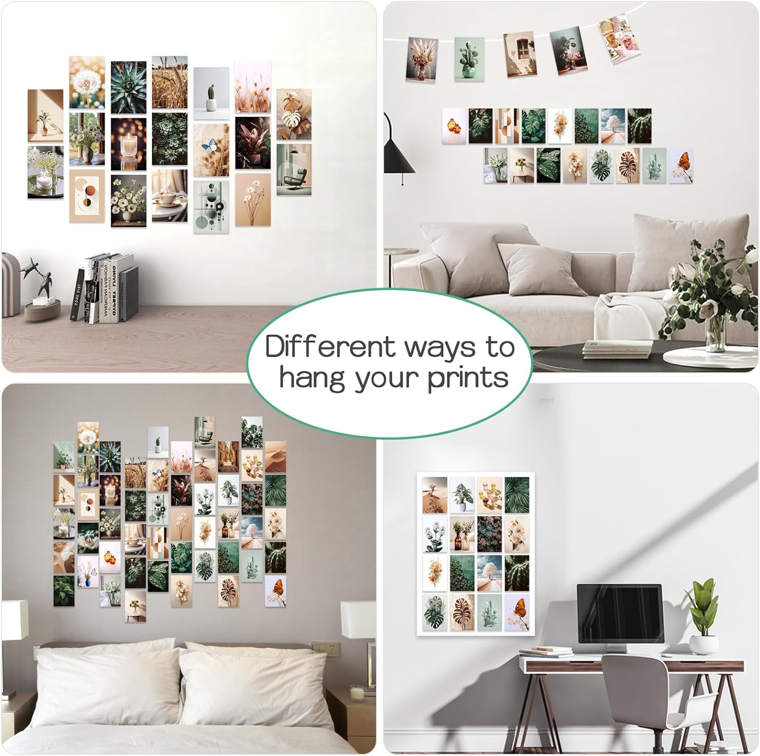 LIIGEMI 70PCS Botanical Wall Collage Kit Aesthetic Pictures, Photo collage kit, Bedroom Decor for Teen Girls, VSCO Girls Bedroom Decor, Aesthetic Posters，70 Set 4x6 Inch (Green)