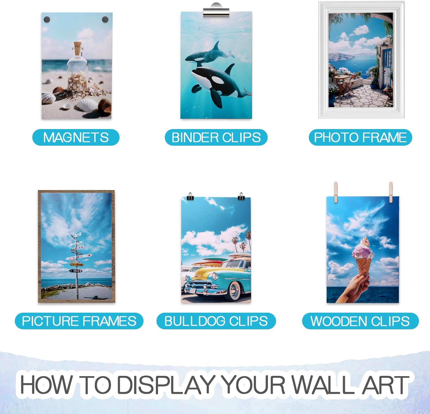 LIIGEMI 70PCS Blue Wall Collage Kit Aesthetic Pictures, Summer Beach Collage Print Kit, Bedroom Decor for Teen Girls, VSCO Girls Bedroom Decor, Aesthetic Posters，70 Set 4x6 Inch (Blue)