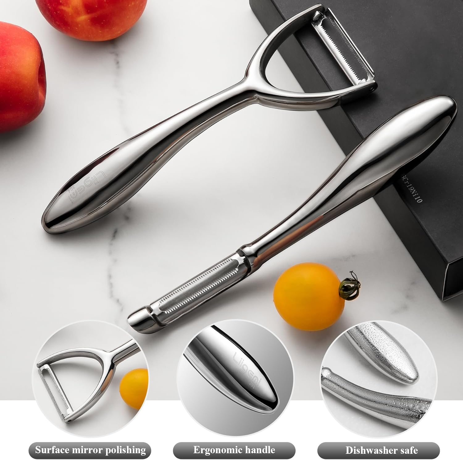 LIIGEMI Vegetable and Fruit Peeler，Comfortable Y Shaped Hand Peeler for Kitchen，Stainless Steel Veggie Potato Peeler