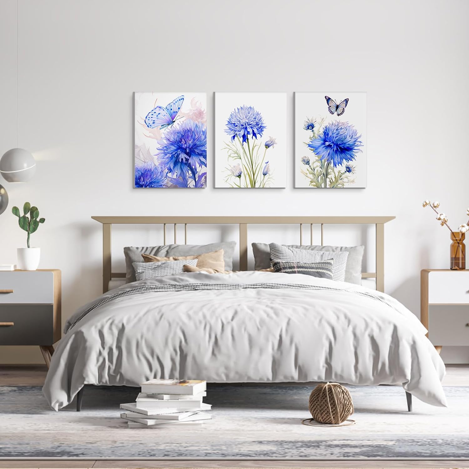 LIIGEMI Flower Canvas Wall Art-Colorful Floral Picture for Bedroom- Watercolor Blue and Purple Wildflower Canvas Décor, Nature Scenery with Butterfly Print Room Décor，11.8"x15.8" (30cmx40cm)