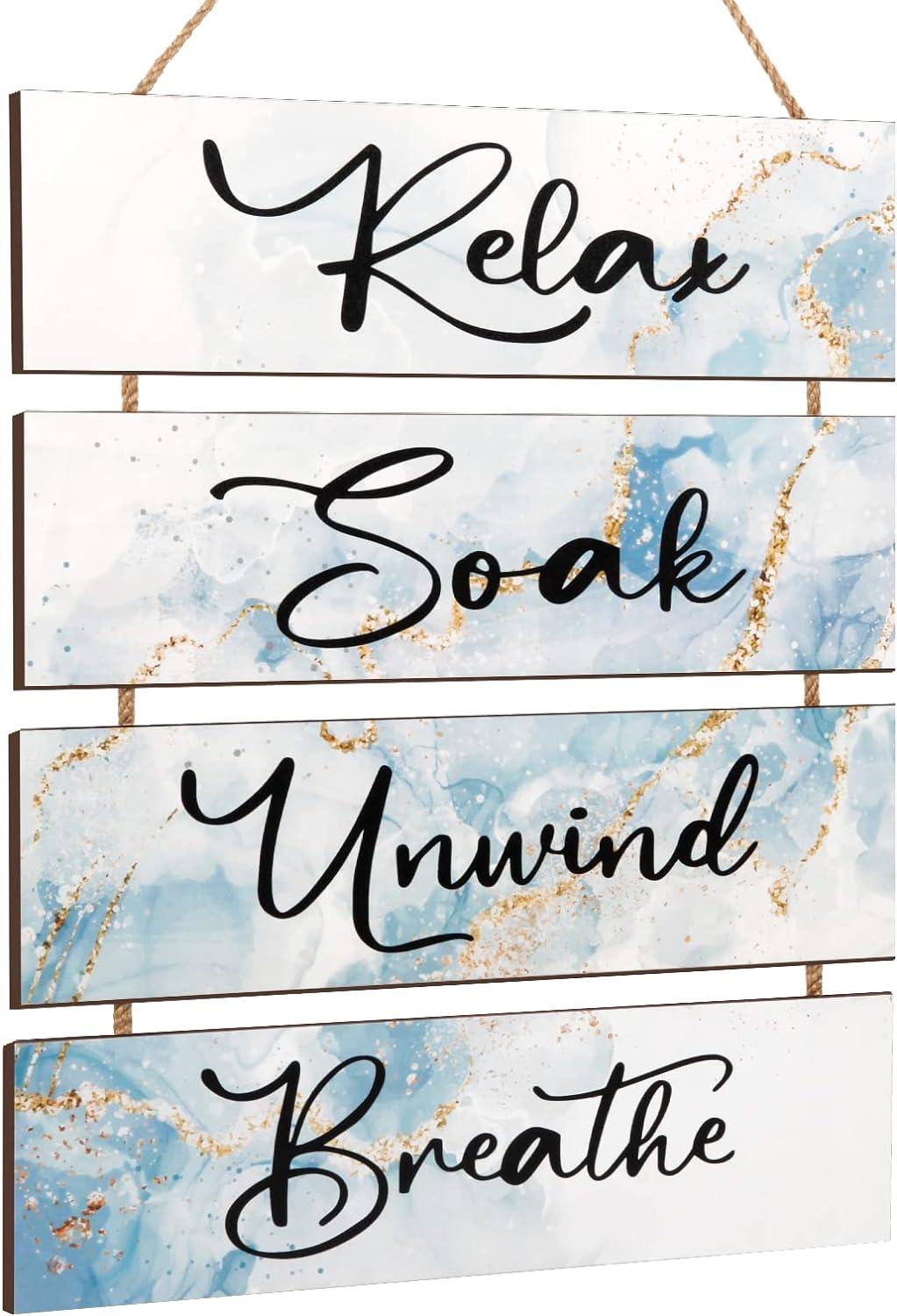 LIIGEMI 4 Pieces Bathroom Wall Decor Relax Soak Unwind Breathe Art Wooden Hanging Signs for Home Living Room Laundry Bathroom Spa Washroom (17.4 x 11.8 inch)