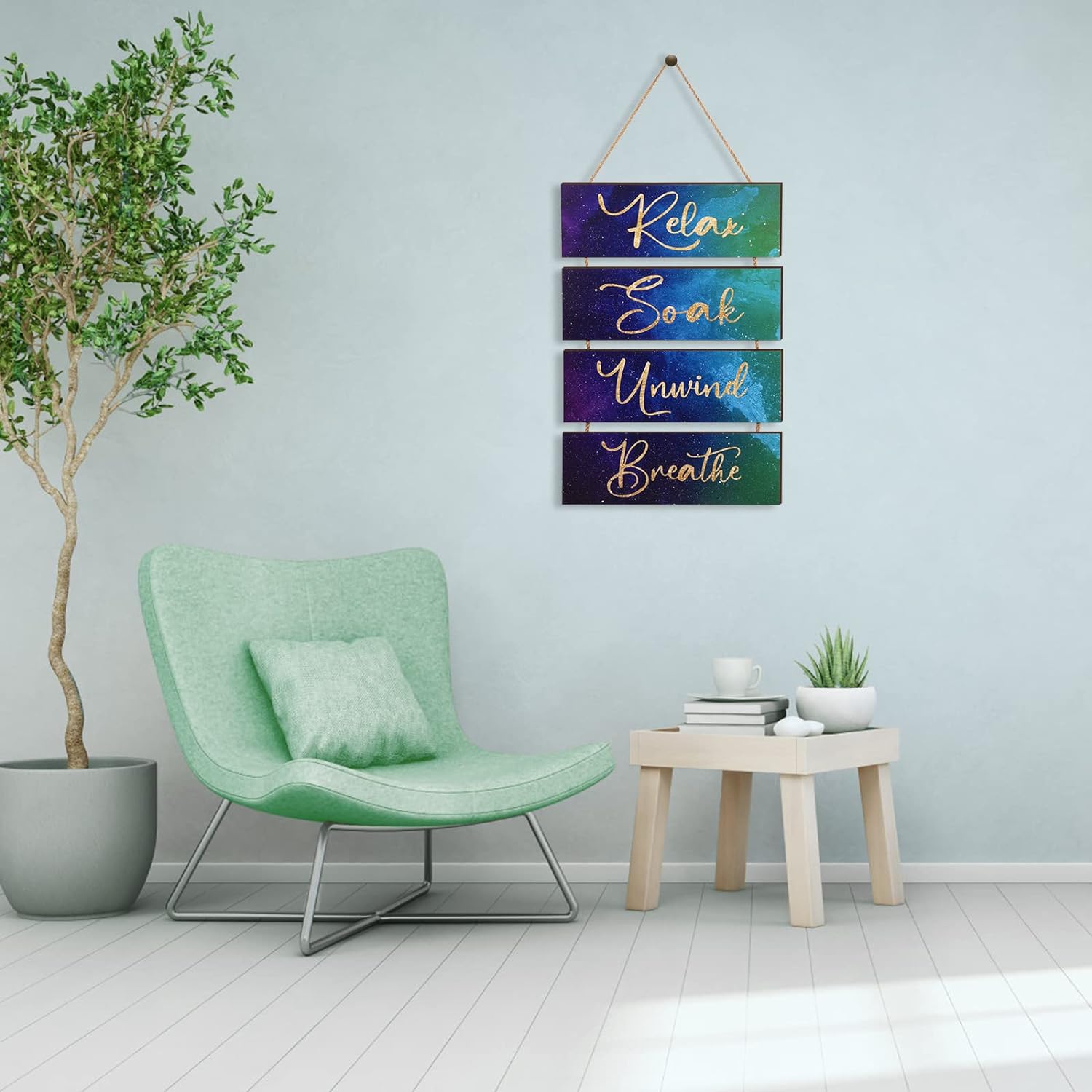 LIIGEMI 4 Pieces Bathroom Wall Decor Relax Soak Unwind Breathe Art Wooden Hanging Signs for Home Living Room Laundry Bathroom Spa Washroom (17.4 x 11.8 inch)