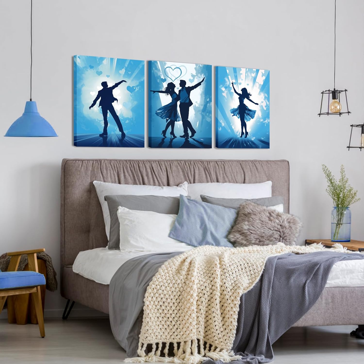 LIIGEMI 3 Piece Romantic Blue Dance Canvas Prints,Perfect Wedding Anniversary Wall Art Prints Gift for Lovers,Modern Aesthetic Home Décor to Bedroom Living Room,11.8"x15.8" (30cmx40cm)