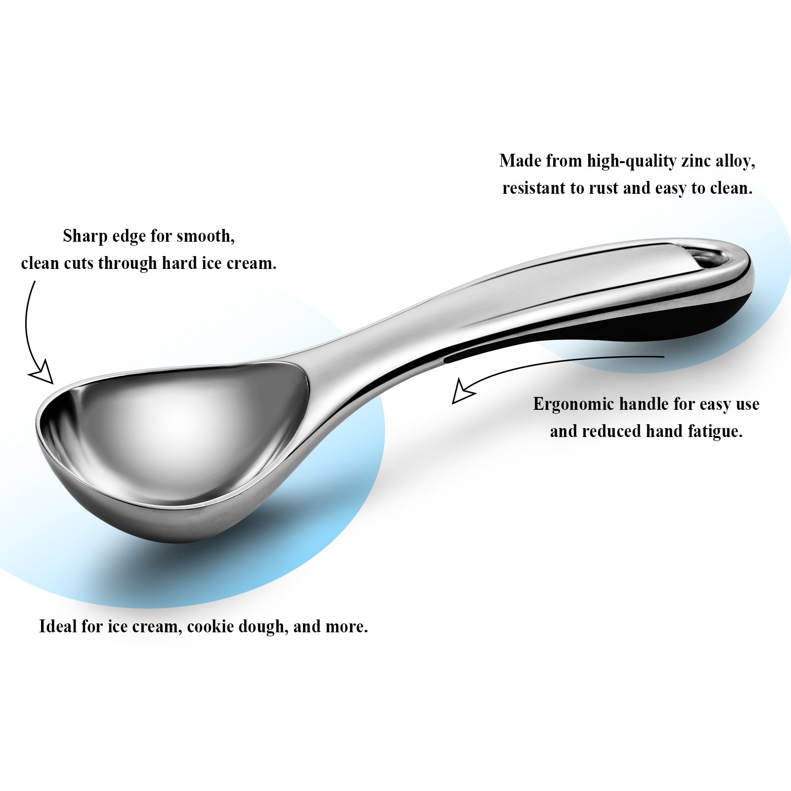 LIIGEMI Premium Ice Cream Scoop With Ergonomic Handle - Ice Scoop for Freezer, Baking, Cream, Food - Multi-Purpose Kitchen Essential for Ice cream Lovers（silver）