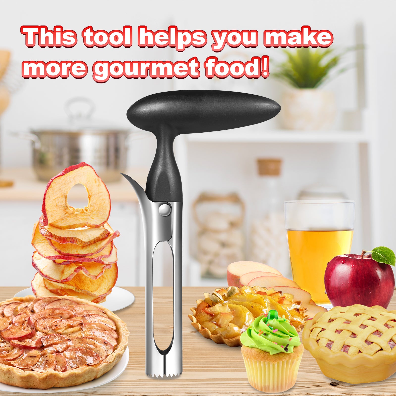 Apple Corer Tool with Sharp Serrated for Pears，Premium Apple Core Remover ，Easily Core Fruits ，Fruit Flesh Separator Apple Core Puller（black）