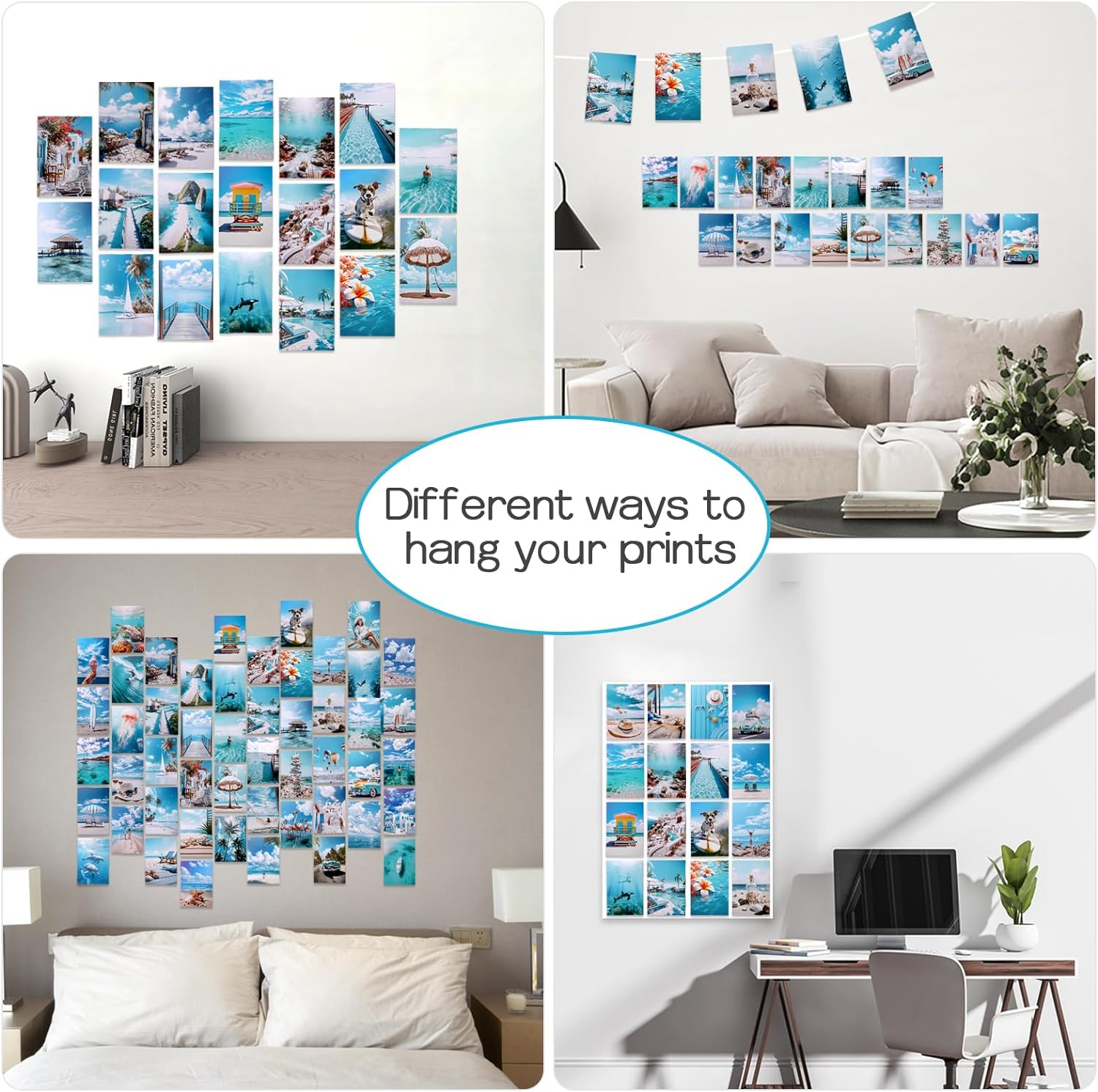 LIIGEMI 70PCS Blue Wall Collage Kit Aesthetic Pictures, Summer Beach Collage Print Kit, Bedroom Decor for Teen Girls, VSCO Girls Bedroom Decor, Aesthetic Posters，70 Set 4x6 Inch (Blue)