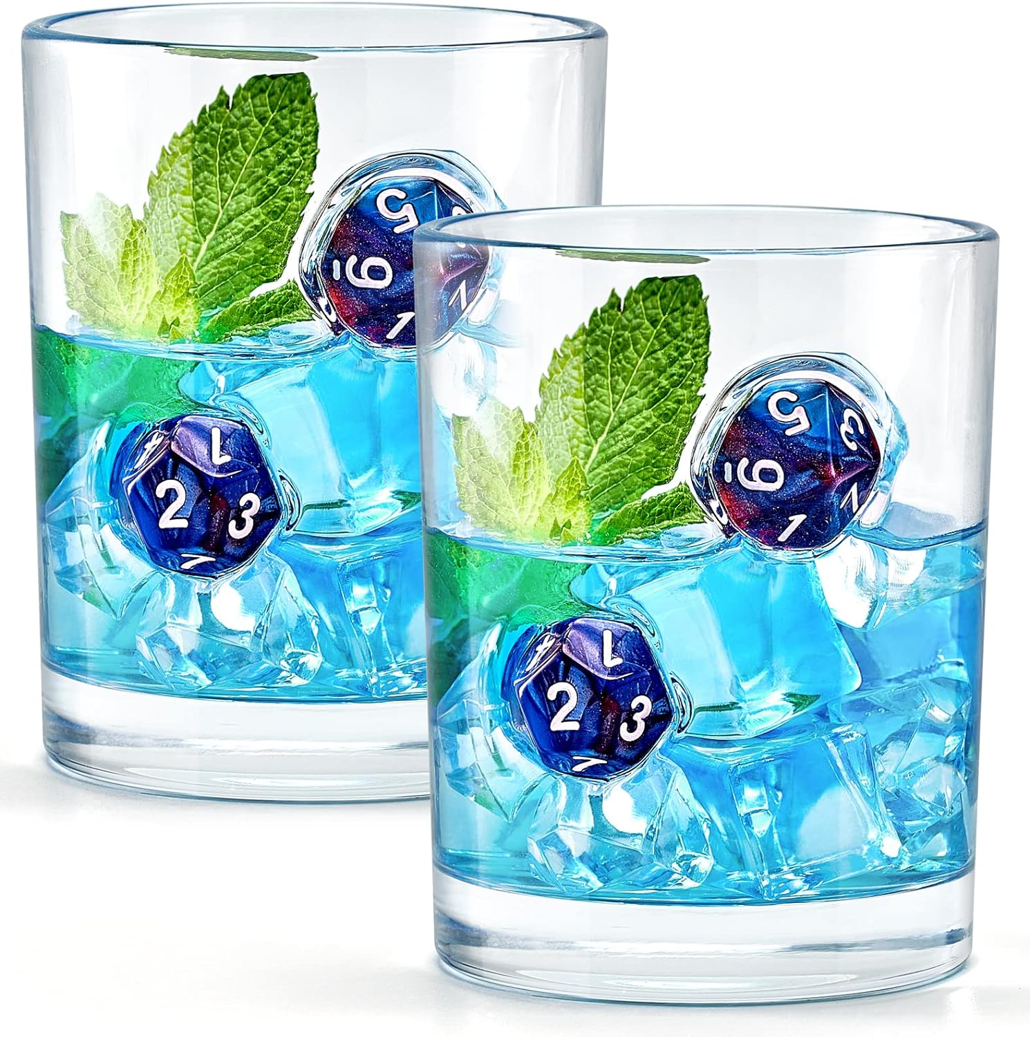 LIIGEMI Whiskey Glasses with Polyhedral dices Embedded, Whiskey cups Gift Set of 2,Unique Handmade Design, Rocks Glass 10oz（Blue）