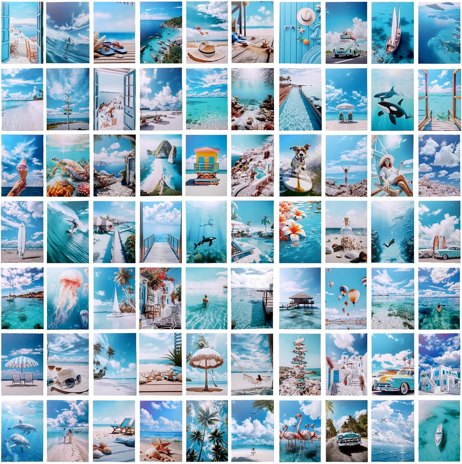 LIIGEMI 70PCS Blue Wall Collage Kit Aesthetic Pictures, Summer Beach Collage Print Kit, Bedroom Decor for Teen Girls, VSCO Girls Bedroom Decor, Aesthetic Posters，70 Set 4x6 Inch (Blue)