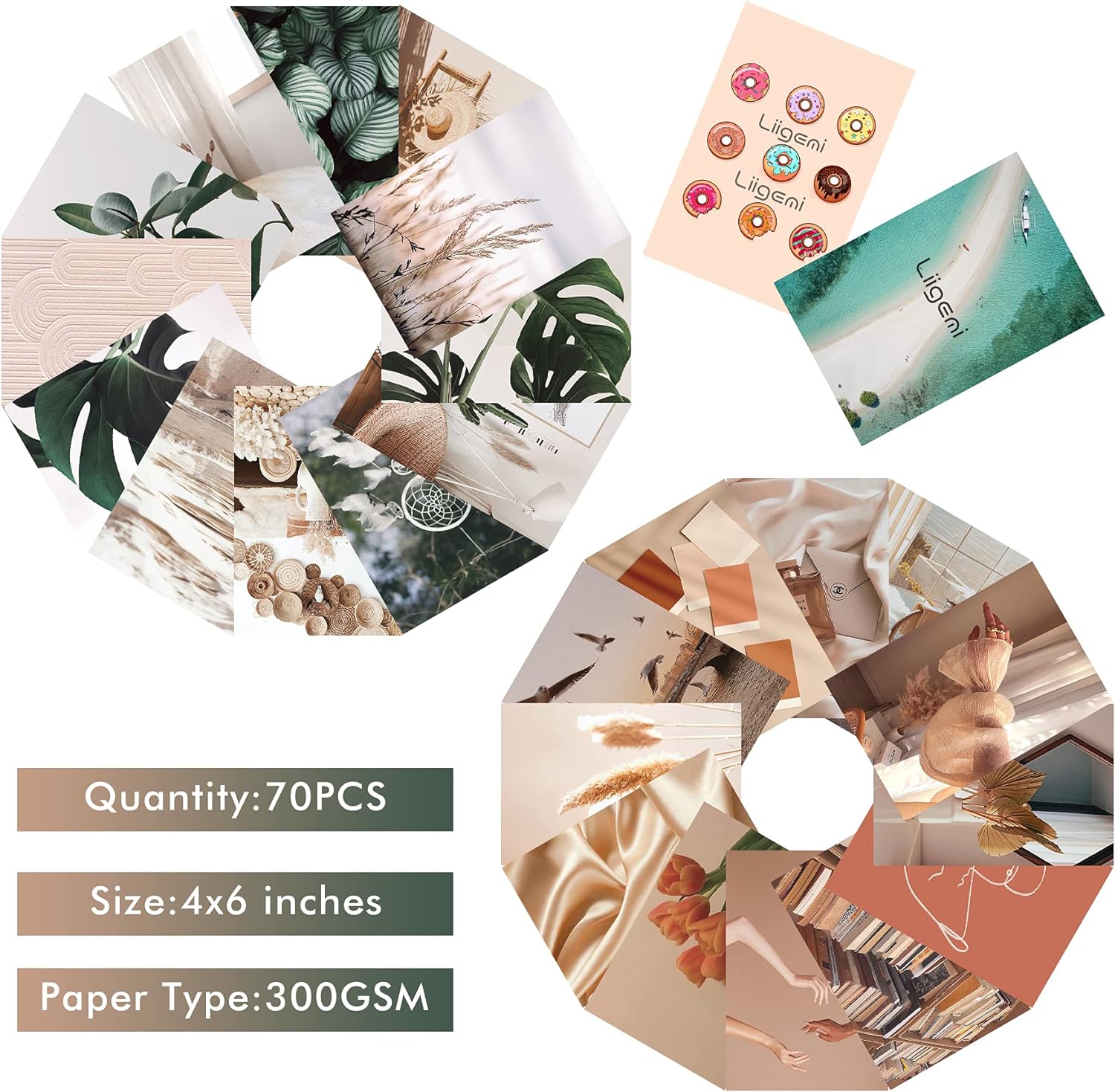 LIIGEMI 70PCS Botanical Wall Collage Kit Aesthetic Pictures，Bedroom Decor for Teen Girls, VSCO Room Decor, Boho Trendy Decor Photo Collection，Double- Sided, 70 Set 4x6 Inch