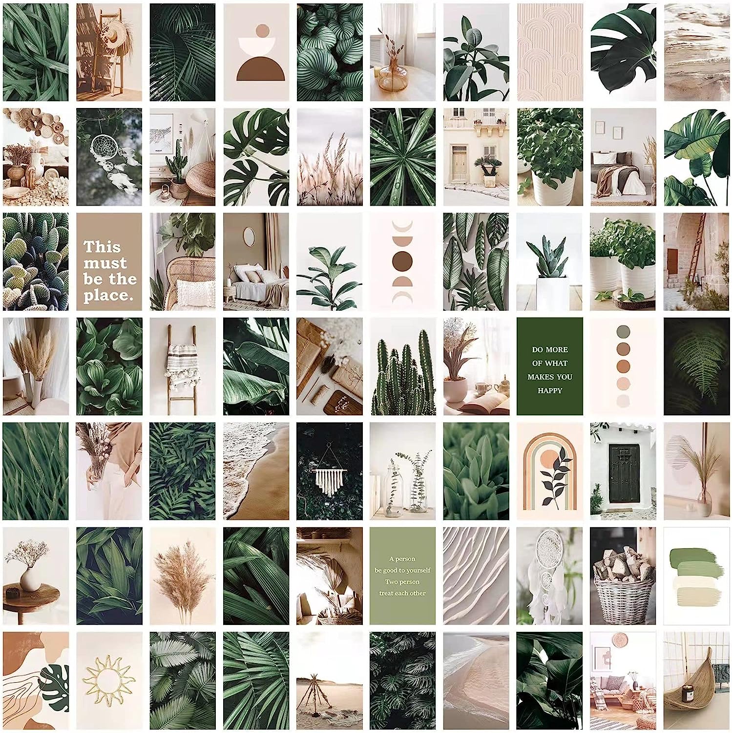 LIIGEMI 70PCS Botanical Wall Collage Kit Aesthetic Pictures，Bedroom Decor for Teen Girls, VSCO Room Decor, Boho Trendy Decor Photo Collection，Double- Sided, 70 Set 4x6 Inch