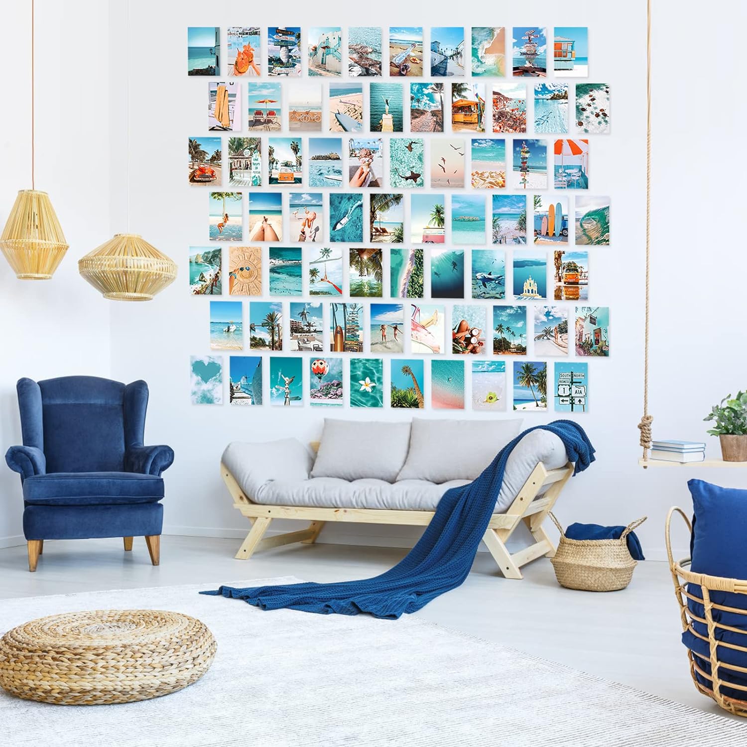 LIIGEMI 70PCS Blue Wall Collage Kit Aesthetic Pictures,Summer Beach Collage Print Kit,Bedroom Decor for Teen Girls,VSCO Girls Bedroom Decor, Room Decor Aesthetic,Double- Sided,70 Set 4x6 Inch