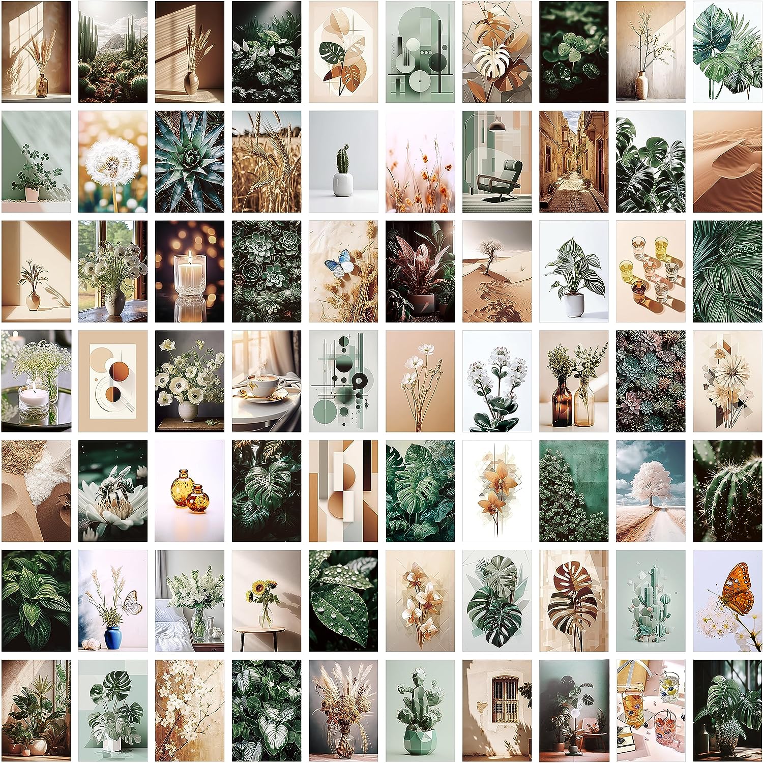 LIIGEMI 70PCS Botanical Wall Collage Kit Aesthetic Pictures, Photo collage kit, Bedroom Decor for Teen Girls, VSCO Girls Bedroom Decor, Aesthetic Posters，70 Set 4x6 Inch (Green)